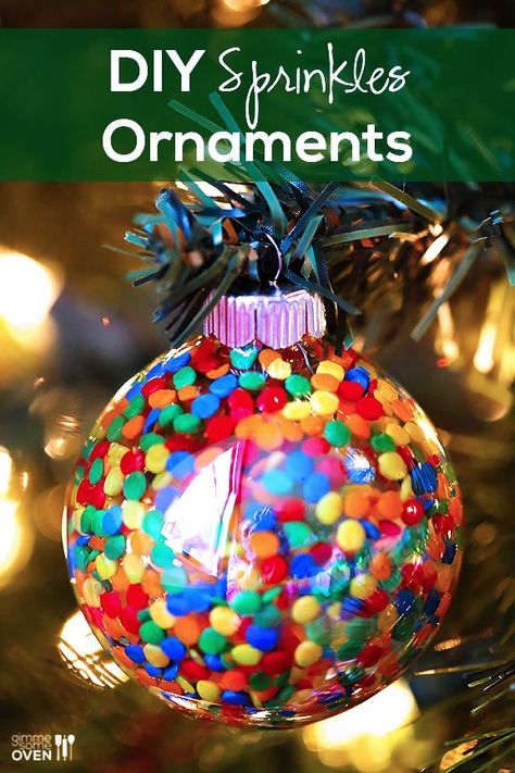 DIY Sprinkles Ornaments | Gimme Some Oven Diy Ornaments Christmas, Christmas Design Ideas, Sprinkles Ornaments, Diy Sprinkles, Gimme Some Oven, Christmas Note, Candyland Christmas, Homemade Ornaments, Christmas Craft Projects