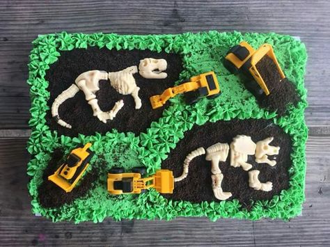 Dino Dig Birthday Cake Dino Digger Cake, Dino Construction Cake, Dino Dig Birthday Cake, Dinosaur Truck Cake, Dinos And Diggers Party, Dinosaur Construction Cake, Dinosaur Truck Birthday Party, Construction Dinosaur Party, Diggersaurs Birthday