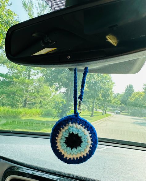 Crochet Evil Eye, Mirror Wall Hanging, Hanging Crochet, Rear Mirror, Charm Keychain, Evil Eye Charm, Car Charms, Phone Charm, Evil Eye