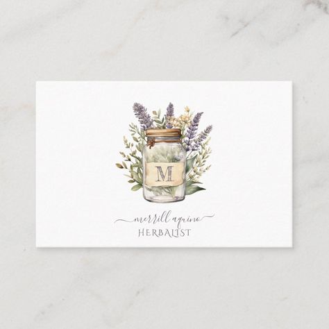 Herbalist Watercolor Herbs Business Card Herb Cards, Candle Business Card, Herbalist Business, Lavender Cottagecore, Color Palette Lavender, Apothecary Business, Cottage Library, Surrounded By Books, Watercolor Herbs