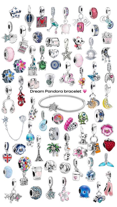 I know this wouldn’t fit in one bracelet :P #pandora #beauty #vibes #preppy #bracelets #charms #pandoracharms #outfitinspo #dream Pandora Bracelet Styling, Best Pandora Charms, Pandora Tennis Bracelet Aesthetic, Cute Pandora Charms, Pandora Charm Bracelet Ideas, Pandora Bracelet Ideas Inspiration, Pandora Charms Aesthetic, Cute Pandora Bracelet, Pandora Charm Bracelet Aesthetic