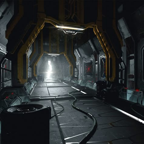 Zombie Rpg, Sci Fi Hallway, Dark Corridor, Scifi Corridor, Scifi Interior, Alien Artwork, Spaceship Interior, Sci Fi Design, Sci Fi Environment