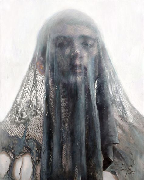 The Veil - Painting by Ivan Alifan Hidden Theme Art, Concealment Art, Textiles Portraits, Ivan Alifan, Veil Drawing, Identity Portrait, Veil Painting, Veil Art, Disguise Art