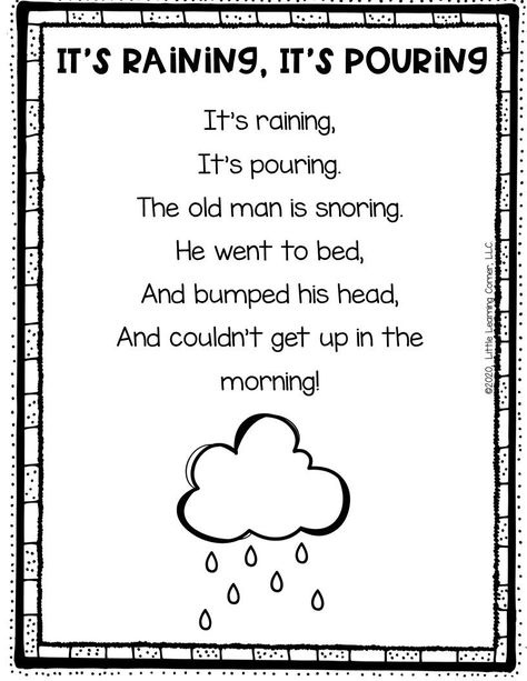 It's raining Nursery rhymes for kids | printable poems and nursery rhymes for preschoolers and kindergarten | song for kids #poemsforkids #nurseryrhymes Christian Nursery Rhymes, Rhymes For Kids Preschool, Poems For Preschoolers, Poem With Rhyming Words, Simple Poems For Kids, Rhyme Poems, Poems For Kindergarten, Rhyming Poems For Kids, Rain Poems