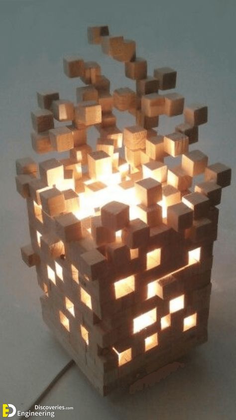 50 Inspiring DIY wooden Lamps Decorating Ideas | Engineering Discoveries Wooden Lamps Design, Fruit Decoration, Cube Lamps, Diy Lampe, Cool Wood Projects, Fruit Decorations, Diy Holz, Pen Design, Fruit Design