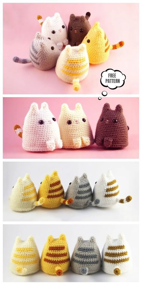 Crochet Dumpling, Kitty Amigurumi, Crocheted Animals, Crochet Cat Pattern, Cat Amigurumi, Crochet Plush, Seni Dan Kraf, Pola Amigurumi, Crochet Animals Free Patterns