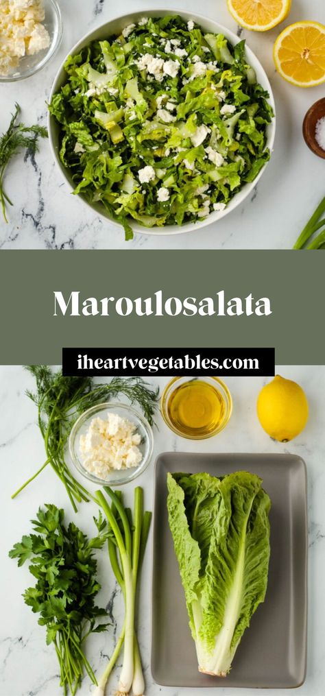 This simple Greek salad, called Maroulosalata, is made with crunchy romaine, salty feta, fresh herbs, and a simple dressing made from olive oil and lemon juice. It’s a classic salad that is delicious yet easy to make! Simple Greek Salad, Traditional Greek Salad, Greek Salad Dressing, Romaine Salad, Simple Dressing, Classic Salad, Seasonal Salad, Greek Pasta, Healthy Vegetable Recipes