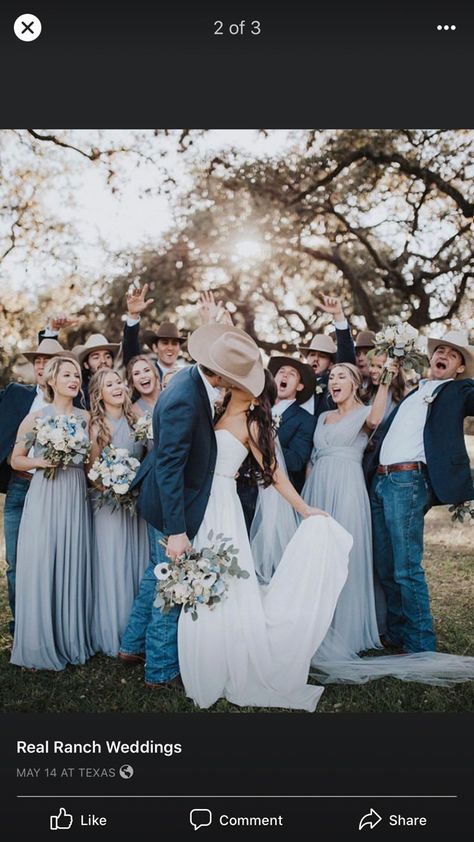 Western Wedding Bridesmaids Dresses Blue, Dusty Blue And Sage Green Western Wedding, Country Dusty Blue Wedding, Dusty Blue Bridesmaid Dresses With Cowboy Boots, Navy Blue Cowboy Wedding, Country Themed Bridesmaid Dresses, Rustic Summer Bridesmaid Dresses, Country Groomsmen Attire Jeans, Dusty Blue Wedding Groomsmen Jeans