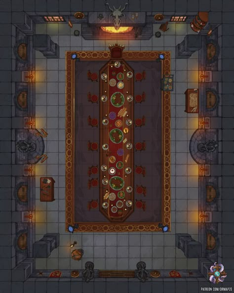 Dining Room, Public 20x25 | Dr. Mapzo on Patreon Dwarven Kingdom, Dnd Room, Dungeon Room, Large Fireplace, Fantasy City Map, Dnd World Map, Battle Map, Fantasy World Map, Dnd Dragons