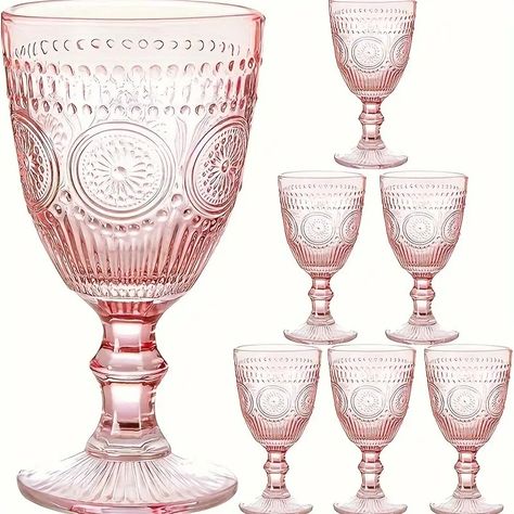 Wine Set Embossed Parties - Temu Pink Goblets, Cups For Wedding, Wine Glasses Vintage, Pink Wine Glasses, Unique Wine Glasses, Wine Glassware, Romantic Wine, Fancy Cup, Vintage Goblets