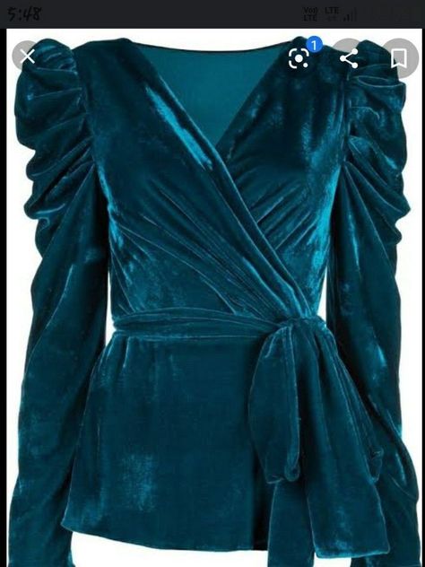 Velvet Blouse Design, Velvet Dresses Outfit, Velvet Puff Sleeve, Velvet Dress Designs, Teal Velvet, Velvet Blouse, Soiree Dress, Women Blouses Fashion, Velvet Blouses