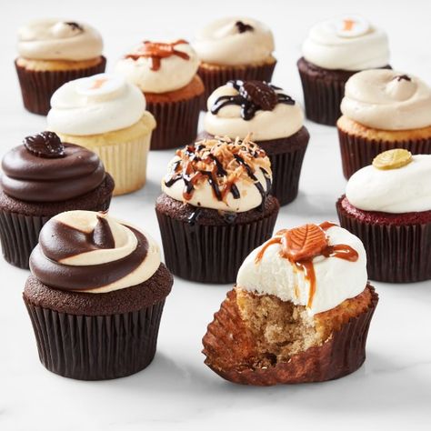 Cupcakes All Desserts | Williams Sonoma Pumpkin Cheesecake Cupcakes, Cake Bake Shop, Fall Birthday Party, Georgetown Cupcakes, Callebaut Chocolate, Thanksgiving Cupcakes, Vanilla Cream Cheese Frosting, Salted Caramel Cupcakes, Valrhona Chocolate