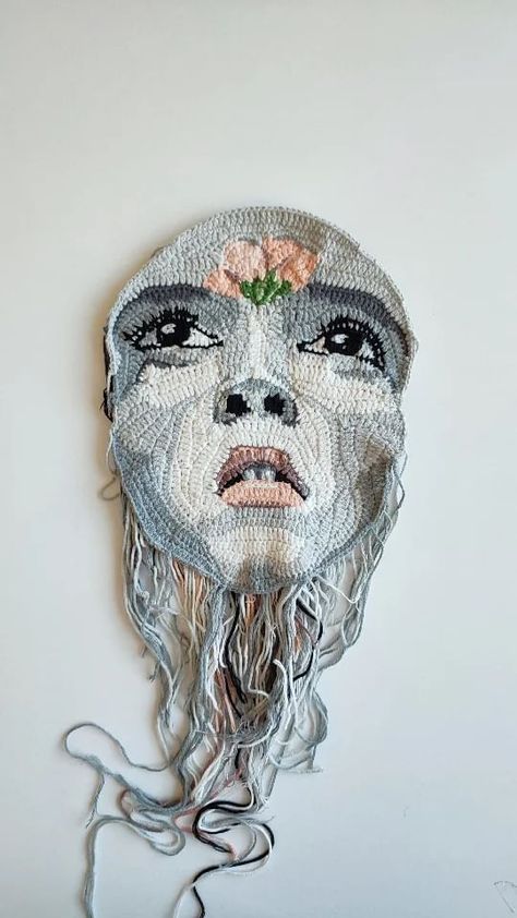 asesuune on Instagram: Some wounds may never heal... But there's always hope. 🤍 #process #progressnotperfection #crochet #fiberart #fiberartist #portrait… Crochet Contemporary Art, Freeform Crochet Art, Crochet Art Sculpture, Crochet Abstract, Artistic Crochet, Crochet Horror, Crochet Portrait, Sunflower Granny Square Pattern, Freehand Crochet