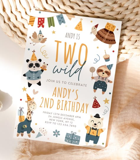 Celebrate your Little One’s Second Birthday with this Two Wild Party Animal Birthday Invitation. This Template is an Instant Digital Download Editable in Canva. Two Wild Birthday Party Boy, Animal Invitation, Safari Wild One, Party Animals Birthday, Animals Birthday Invitation, Printable Christmas Decorations, Wild Birthday Party, Animal Birthday Invitation, Wild Party