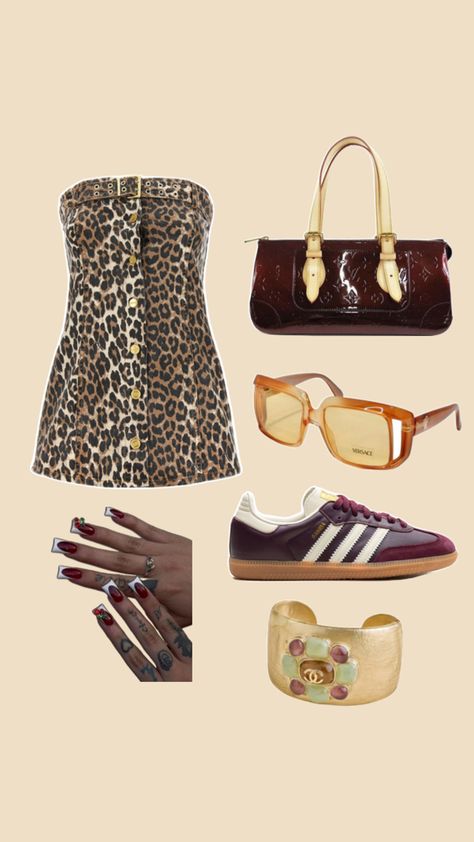 Leopard print mini dress, burgundy sambas Leopard Outfit, Printed Mini Dress, Beauty Inspiration, Style Board, Summer Outfit, Leopard Print, Fashion Beauty, Summer Outfits, Mini Dress