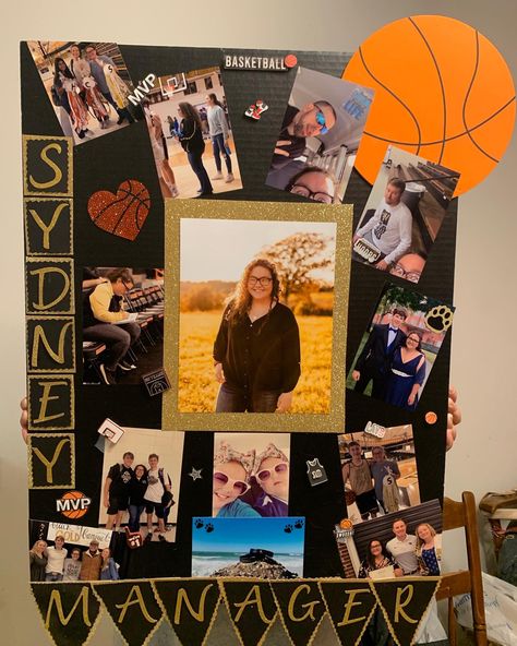 Senior Board Ideas Sports Basketball, Senior Board Basketball, Senior Poster Board Ideas Basketball, Basketball Senior Night Table Ideas, Senior Basketball Posters, Senior Vball Posters, Manager Senior Night Posters, Senior Night Poster Ideas Basketball, Senior Night Basketball Posters