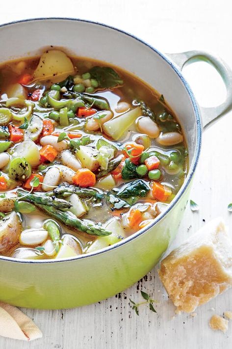 Spring Vegetable Soup | "Absolutely delicious! This soup was wonderful. Nice & light for spring. Only change I made was that I used corn instead of the peas. I figured I would add more color since it already had green spinach & asparagus. This is definately a keeper. Will make again. Also I did use the low salt Veggie stock. Had nice crusty bread with it. Yum." #springrecipes #springfoods #springdishes #springrecipeideas #soup #springsoup #springrecipes Sopas Light, Spring Vegetables Recipes, Tarragon Recipes, Spring Soups, Hearty Vegetable Soup, Light Soups, Vegetable Soup Recipes, Veggie Soup, Spring Vegetables