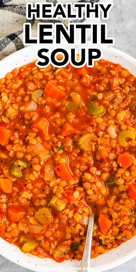 This lentil soup recipe is easy, healthy and simple. Perfect for an easy dinner or lunches throughout the week. Lentil Soup Recipe Easy, Lentil Soup Recipe Healthy, Healthy Lentil Soup, Pumpkin Lentil Soup, Best Lentil Soup Recipe, Easy Healthy Soup, Red Lentil Soup Recipe, Lentil Soup Recipe, Veg Soup