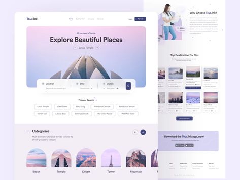 Tour.ink - Landing Page Travel by Ramadhani for Pickolabs on Dribbble Analytics Design, Travel Website Design, Design Sites, Directory Design, App Interface Design, Ui Design Website, Tourism Website, 카드 디자인, Website Design Layout