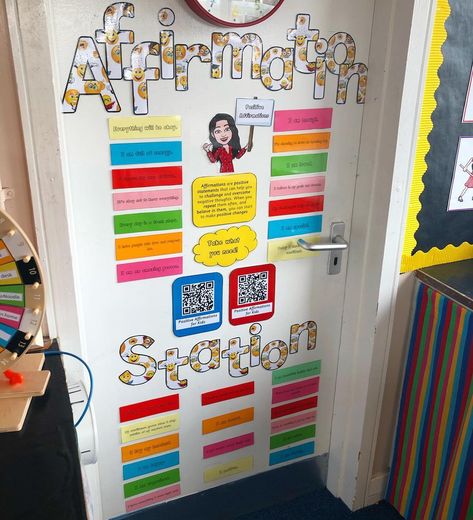 𝕄𝕣𝕤 𝕄𝕒𝕔𝔾𝕣𝕖𝕘𝕠𝕣 on Instagram: “My “Affirmation Station!” Children can take an affirmation and stick it to their desk when they feel they need one. They can choose how…” Capturing Kids Hearts Classroom, Kindergarten Affirmation Mirror, Positive Affirmation Mirror Classroom, Teacher Affirmation Mirror, Affirmation Station Classroom Free, Affirmation Station Classroom, Affirmation Station Classroom Mirror, Capturing Kids Hearts, Hearts Decor