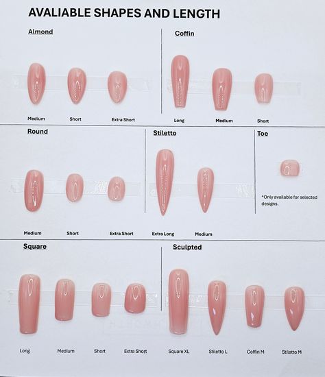 **Please read full description below.** We offer handmade press on nails made with quality gel. Each nail base is filed by hand for more durable use Sets come with 10 nails (standard or custom size). We also offer 20 pieces sets for selected listing which include 2 sizes of each. Each set of nails come with a kit which includes everything you will need to put them on: adhesive stickers, nail glue, cuticle pusher, nail file, and alcohol prep pad. * MEASURING YOUR NAILS * SIZE CHART * Please refer to the size chart in product picture. You may also search "measure for press on nails" on YouTube if you are a visual learner like me. If these predetermined sizes do not fit you, you may select CUSTOM at checkout and then send us a note with your measurements when you order. Please make sure to me Apex For Nails, Acrylic Nail Shape Chart, Press On Nails Size Chart, Nails Sizes Chart, Nail Type Chart, Nails Shape Chart, Square Jelly Nails, Nail Sizes Shape Chart, Press On Nail Sizing Chart