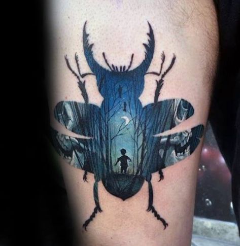 Double Exposure Mens Tattoo Ideas Spiral Tattoos, Beetle Tattoo, Irish Tattoos, Kunst Tattoos, Bug Tattoo, Latest Tattoos, Tatuaje A Color, Incredible Tattoos, Most Popular Tattoos