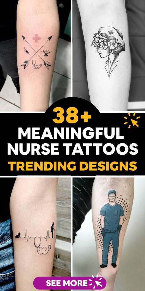 💉 Symbolize your dedication and compassion as a nurse with tattoos that hold profound meanings and tell a heartfelt story. Choose designs that resonate with your journey in healthcare, such as a nursing cap or a symbol of unity among healthcare workers. Let your body art speak volumes about your commitment to healing and caring. #NurseTattooSymbols #HealthcareHeroes #InspirationalInk Healthcare Tattoo Nursing, Nurse Cap Tattoo, Nurse Practitioner Tattoo, Kindness Symbol, Healthcare Tattoo, Medical Tattoo Nurse, Stethoscope Tattoo, Ekg Tattoo, Nurse Tattoo