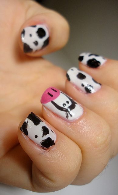 Cool Nail Art Cow Nails, Retro Nails, Animal Nails, Striped Nails, Cute Nail Art, Fabulous Nails, Best Nail, Cool Nail Designs, Nail Art Tutorial