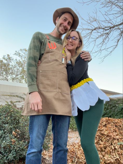 Halloween couples costume. Gardener and a flower. Over The Garden Wall Couple Costume, Gardner Costume, Flower And Gardner Halloween Costume, Flower And Gardener Costume Couple, Gardener And Flower Costume, Gardner And Flower Costume Couple, Garden Costume, Gardener Costume, Garden Gnome Halloween Costume