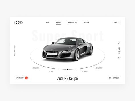 Car Ui, 포트폴리오 레이아웃, Publicidad Creativa, App Ui Design, Web Layout, Web Design Inspiration, Ui Ux Design, Audi R8, Ux Design