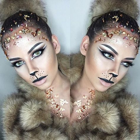 Glam Lion Halloween Makeup Ideas | POPSUGAR Beauty Lion Fancy Dress, Lioness Makeup, Lion Costume Women, Lion Makeup, Lion Halloween, Safari Costume, Fashion Show Makeup, Cute Halloween Makeup, Halloween Makeup Diy