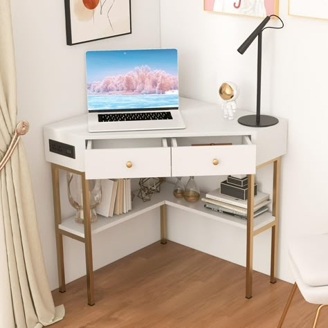 PRICES MAY VARY. 【Triangle Design for Space Saving】The triangle design of this corner desk fits perfectly in any room corner, making the most of your space and providing a great work and study station. It is great for those who don’t have space for desks in normal shape. 【Strong and Durable】Made of premium thickened boards and supported by strong steel frame, this desk ensures durability for a long time. The total weight capacity of this desk can reach up to 200 lbs and you are rest assured to u Very Small Desks, Amazon Corner Desk, Cheap Small Desk, White Table Study, Aesthetic Corner Desk, Study Table Ideas Bedroom Small Spaces, Small Work Table, Desk Small Space, Tiny Desk Ideas