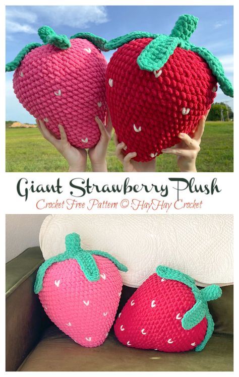 3d Strawberry Crochet, Crochet Giant Strawberry Pattern Free, Big Mushroom Pillow Crochet, Jumbo Strawberry Crochet Pattern, Giant Plush Crochet, Crochet Giant Strawberry, Big Crochet Strawberry, Crochet Strawberry Plush Pattern Free, Big Strawberry Crochet Pattern