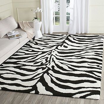 Safavieh Shag Collection Lennox Animal Area Rug, Color: Ivory Black - JCPenney Zebra Print Rug, Zebra Rug, Zebra Design, Rug Size Guide, Black Area Rugs, Ivory Rug, Black Rug, Floor Decor, Accent Rugs