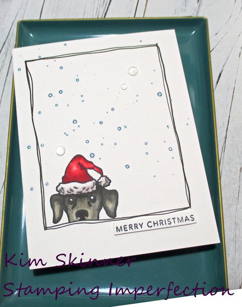 Create a quick and easy CAS single layer Christmas card with Catherine Pooler's Peeking Pets! Dog Christmas Card Drawing, Watercolor Dog Christmas Card, Christmas Cards With Santa, Christmas Dog Drawing Easy, Catherine Pooler Peeking Pets, Dog Christmas Cards Handmade, Christmas Dog Card, Dog Christmas Art, Easy Christmas Sketches