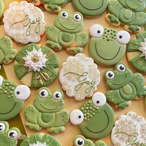 Frog Cookies, Frog Baby Showers, Sugar Dough, Frog Theme, Sugar Cookie Icing, Spring Cookies, Hello Kitty Cake, Creative Cookies, Flower Cookies