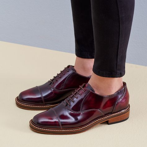 Women's Cap Toe Oxford - Burgundy Brushed Leather – Beckett Simonon Burgundy Oxford Shoes Outfit, Burgundy Oxford Shoes, Cap Toe Shoes, Burgundy Shoes, Buy List, All About Shoes, Women Oxford Shoes, Carrie Bradshaw, Derby Shoes