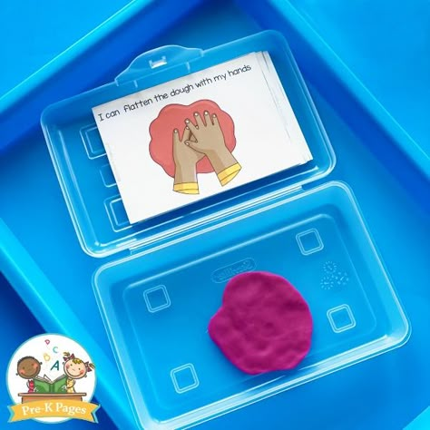 Printable Play Dough Task Cards for Preschool and Pre-K Play Dough Task Cards Free, Preschool Play Centers, Playdoh Task Cards, Play Dough Ideas, Play Dough Center, Play Doh Activities, Task Cards Free, Preschool Fine Motor Activities, Pre K Pages