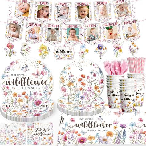 PRICES MAY VARY. what's in the package: a huge set of wildflower first birthday decorations contain 1pc newborn to 12 months photo banner, 6pcs wildflower hanging swirls with cutouts, 25pcs 7" plate, 25pcs 9" plate, 25pcs wildflower first birthday napkins, straws, forks and cups, 1pc wildflower tablecloth(70.8"*42.5"). a suitable set of wildflower first birthday party tableware for wildflower party decorations of 25 guests, these wildflower birthday decorations tableware have everything you need Wildflower Highchair Banner, She’s A Wild One Birthday Decor, Flowers First Birthday Party, One Little Wildflower Birthday, Our Little Wildflower Is Turning One, Wildflower Theme Birthday Party, Wild One Wildflower Birthday, Wildflower Birthday Party Decor, First Birthday Flower Theme