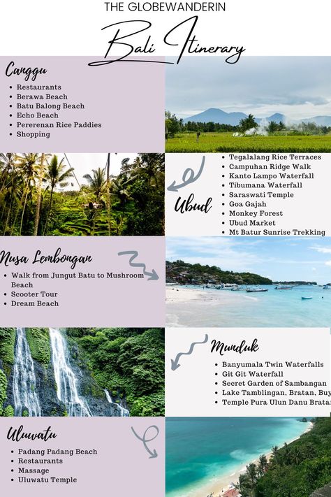 Thailand And Bali Itinerary, Best Bali Itinerary, Bali 10 Day Itinerary, Bali Itinerary 1 Month, Bali Activities Adventure, Bali Map Travel, Bali Itenary, Bali Things To Do, Outfits For Bali Vacation