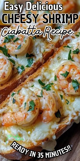 Cheesy Shrimp Ciabatta Cheesy Garlic Bread Shrimp Grill Cheese, Shrimp Panini, Shrimp French Bread, Recipes With Chibata Bread, Cheesy Garlic Bread Shrimp Grilled Cheese, Breaded Shrimp, Ciabatta Bread, Grilled Shrimp, Smoked Food Recipes