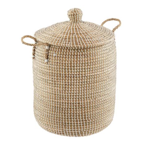 White Seagrass Hamper with Lid | The Container Store Alternative Nursery, Bathroom Hampers, Mom Bedroom, Island Furniture, Kid Laundry, Hamper With Lid, Nursery Hamper, Boy Girl Nursery, Laundry Hamper With Lid