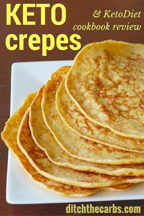 These are the most versatile keto crepes I have ever made. Take a look at the easy recipe and read my book review for Ketodiet cookbook. | ditchthecarbs.com Desayuno Keto, Crepes Recipe, Coconut Flour Recipes, Keto Friendly Desserts, Low Carb Diets, Low Carb Dessert, Lchf Recipes, Low Carb Breakfast Recipes, Flat Bread