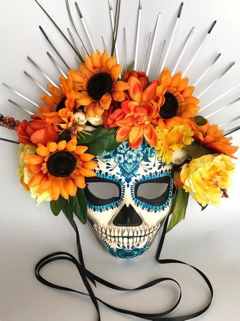 Day Of The Dead Mask Designs, Catrina Mask, Mexican Masks, Day Of The Dead Mask, Mexico Day Of The Dead, Day Of The Dead Party, Skull Flowers, Mexican Mask, Unique Masks