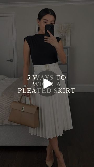 Elegant Style | Classy Outift Ideas on Instagram: "Pleated skirt is a trending item now and we’re here for it! Here are 5 ways to style a pleated skirt ✨   Which item do you need styling tips for next?   📌 Comment “guide” to get my dressing ebook  #pleatedskirt #pleatedskirts #pleatedskirtoutfit #howtowear #elegantoutfit #elegantoutfits #chicstyle #classystyle #howtolookexpensive #howtolookexpensiveonabudget #howtolookrich #howtolookelegant #elegancetips #elegantoutfitsideas #elegantwoman #classylady #affluentwomen #affluence #quietluxurystyle #oldmoneyaesthetic #oldmoneylook" Office Skirts Classy, Pleated Skirt Work Outfit, How To Style Pleated Skirt, Long Pleated Skirt Outfit, Style A Pleated Skirt, How To Wear A Pleated Skirt, Floral Maxi Skirt Outfit, Pleated Skirt Outfit Ideas, Pleaded Skirt