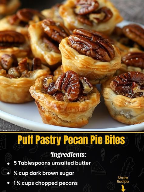 Puff Pastry Pecan Pie Bites, Recipes Puff Pastry, Pecan Pie Bites, Finger Desserts, Dessert Pie Recipes, Tamale Pie, Dessert Pie, Pie Bites, Pastry Pie