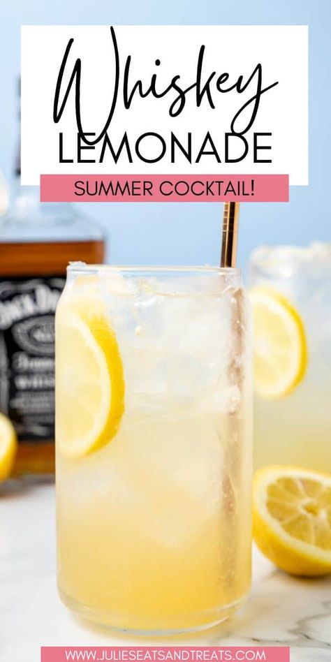 Whiskey Lemonade is a refreshing summer lemonade cocktail. A delicious blend of whiskey and lemonade. Make this easy summer cocktail recipe today! Whiskey And Lemonade, Whiskey Lemonade Pitcher, Bourbon Lemonade Pitcher, Cocktail With Lemonade, Kentucky Lemonade Cocktail, Gallon Drink Recipes Alcohol, Bourbon Lemonade Cocktail, Whiskey Lemonade Cocktail, Simply Lemonade Cocktail