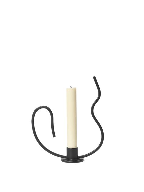 As if frozen mid-dance, the Valse Candle Holder has a fluid and wavy form. Taking inspiration from the graceful movements of the Waltz dance, this piece is crafted from powder-coated iron and has an elegant shape, featuring a curved metal rod that invites you to hold and move the candle holder around with you.Product O Black Candle Holder, Black Candle Holders, Soho Loft, Tall Candle Holders, Black Candle, Stained Oak, Wedding Lanterns, Dark Stains, Black Candles