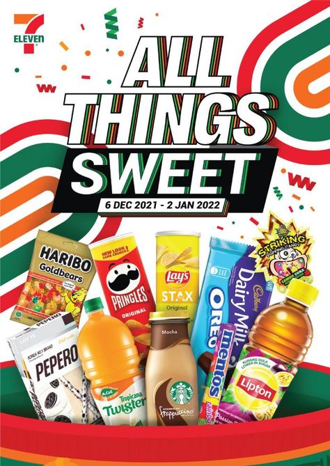 7 Eleven All Things Sweet Promotion Catalogue (6 December 2021 - 2 January 2022) Poster Promotion Design, 11.11 Promotion Design, Seven Eleven Photoshoot, Promotion Ads Design, Promotion Design Ideas, Promotion Catalogue Design, Korea 7 Eleven, Supermarket Opening Poster, Promotion Ideas Marketing