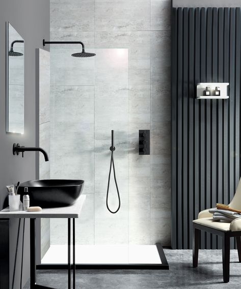 Black Bathroom Taps, Monochrome Bathroom, Modular Bathrooms, Minimalist Bathroom Design, Shower Fittings, Bath Shower Mixer Taps, Wall Mounted Basins, Bathroom Reno, Big Bathrooms